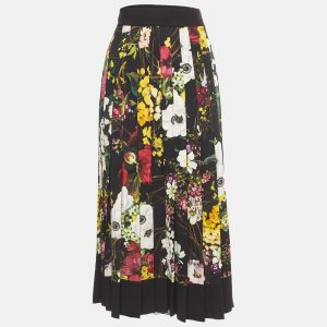 Dolce & Gabbana Black Floral Printed Silk Georgette Pleated Midi Skirt L, Skirts - Luxury Closet catalog