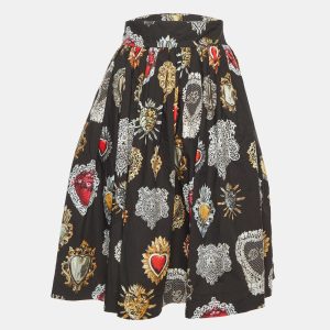 Dolce & Gabbana Black Sacred Heart Print Cotton Flared Skirt M, Skirts - Luxury Closet catalog
