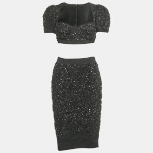 Dolce & Gabbana Black Crystal Embellished Jacquard Top and Skirt Set S, Suits - Luxury Closet catalog