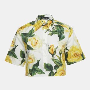 Dolce & Gabbana White Floral Print Cotton Cropped Shirt XS, Shirts & Tops - Luxury Closet catalog