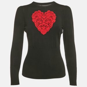 Dolce & Gabbana Black Heart Lace Applique Wool Knit Top M, Shirts & Tops - Luxury Closet catalog