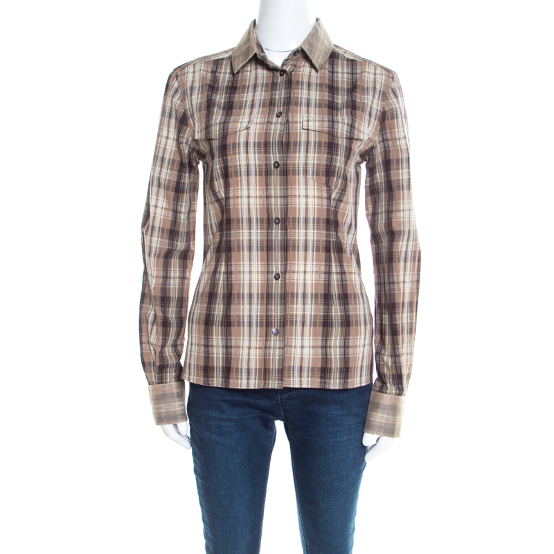 Dolce & Gabbana Brown Checked Cotton Organza Trim Shirt S, Shirts & Tops - Luxury Closet catalog