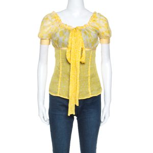 D&G Yellow Floral Print Sheer Silk Crepe Elasticized Neck Blouse S, Shirts & Tops - Luxury Closet catalog