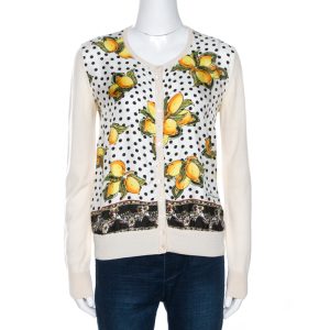 Dolce & Gabbana Cream Lemon Print Silk Wool Cardigan M, Sweaters & Cardigans - Luxury Closet catalog