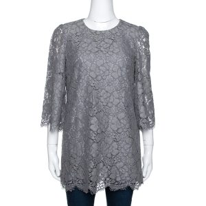 Dolce & Gabbana Grey Floral Corded Lace Three Quarter Sleeve Top M, Shirts & Tops - Luxury Closet catalog