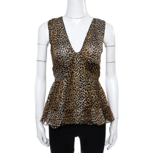 Dolce & Gabbana Brown Animal Print Ruffle Detail Sleeveless Top M, Shirts & Tops - Luxury Closet catalog