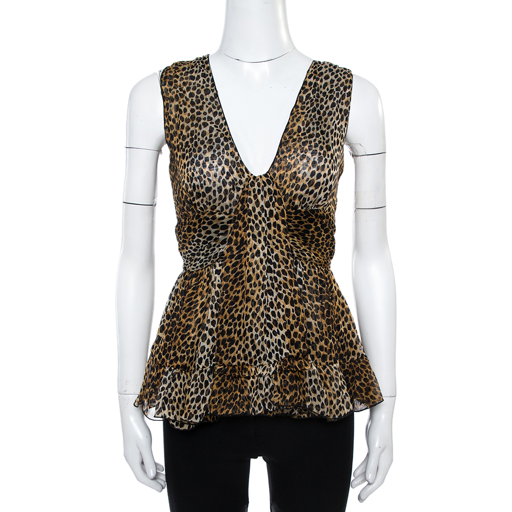 Dolce & Gabbana Brown Animal Print Ruffle Detail Sleeveless Top M, Shirts & Tops - Luxury Closet catalog