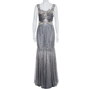 Dolce & Gabbana Silver Tulle Crystal Embellished Mermaid Evening Gown M, Dresses - Luxury Closet catalog