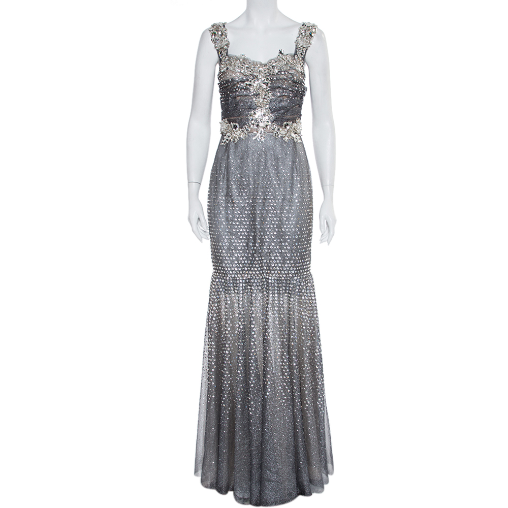 Dolce & Gabbana Silver Tulle Crystal Embellished Mermaid Evening Gown M, Dresses - Luxury Closet catalog