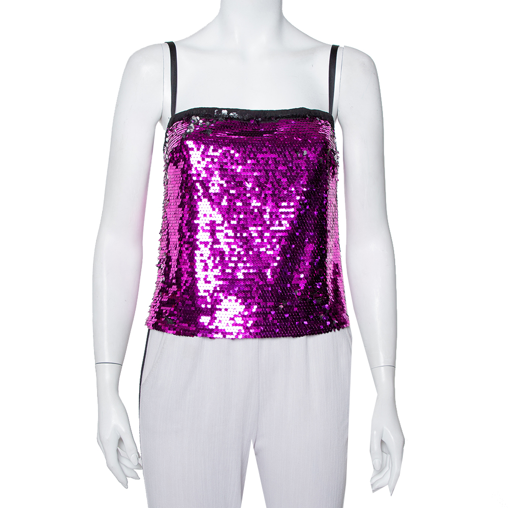 Dolce & Gabbana Fuschia Pink Sequin Paillette Embellished Camisole Top S, Shirts & Tops - Luxury Closet catalog