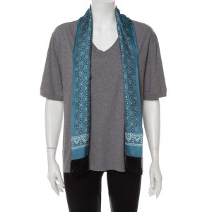 Dolce & Gabbana Grey Cotton V-Neck T-Shirt with Butterfly Printed Tasseled Silk Scarf S, Shirts & Tops - Luxury Closet catalog