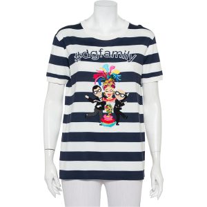 Dolce & Gabbana White & Navy Blue Striped Cotton Patch Detail Crewneck T-Shirt M, Shirts & Tops - Luxury Closet catalog