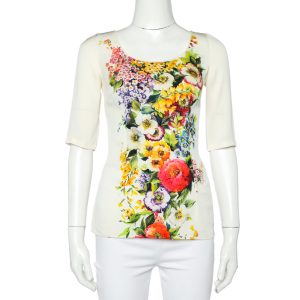 Dolce & Gabbana Cream Floral Printed Roundneck Top S, Shirts & Tops - Luxury Closet catalog
