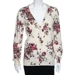 D&G Cream Floral Printed Wool Button Front Cardigan L, Sweaters & Cardigans - Luxury Closet catalog