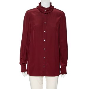 Dolce & Gabbana Burgundy Silk Ruffle Trim Detailed Button Front Shirt M, Shirts & Tops - Luxury Closet catalog