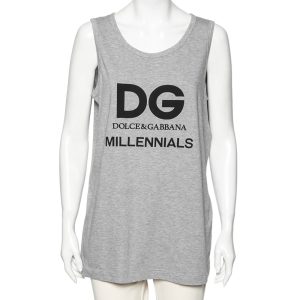 Dolce & Gabbana Grey Cotton Logo Printed Crewneck Tank Top M, Shirts & Tops - Luxury Closet catalog