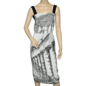 Dolce & Gabbana Monochrome Temple Printed Crepe Sleeveless Midi Dress S, Dresses - Luxury Closet catalog
