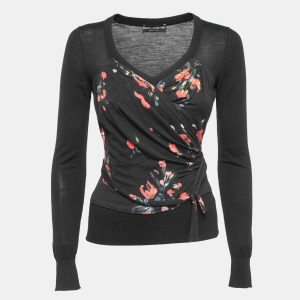 Dolce & Gabbana Black Floral Print Knit Draped Long Sleeve Top S, Shirts & Tops - Luxury Closet catalog