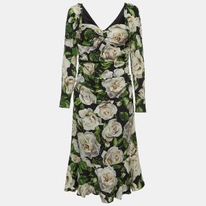 Dolce & Gabbana Black Floral Printed Stretch Crepe Midi Dress L, Dresses - Luxury Closet catalog