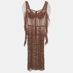 Dolce & Gabbana Brown Tulle Ruched Long Dress L, Dresses - Luxury Closet catalog