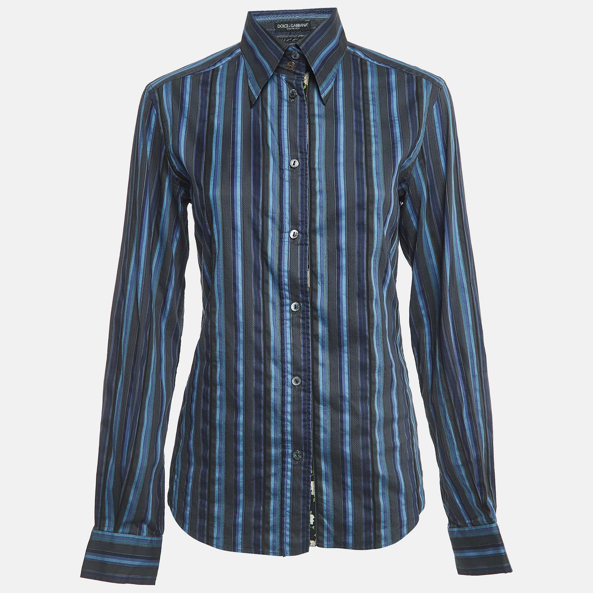 Dolce & Gabbana Blue Striped Cotton Full Sleeve Shirt M, Shirts & Tops - Luxury Closet catalog