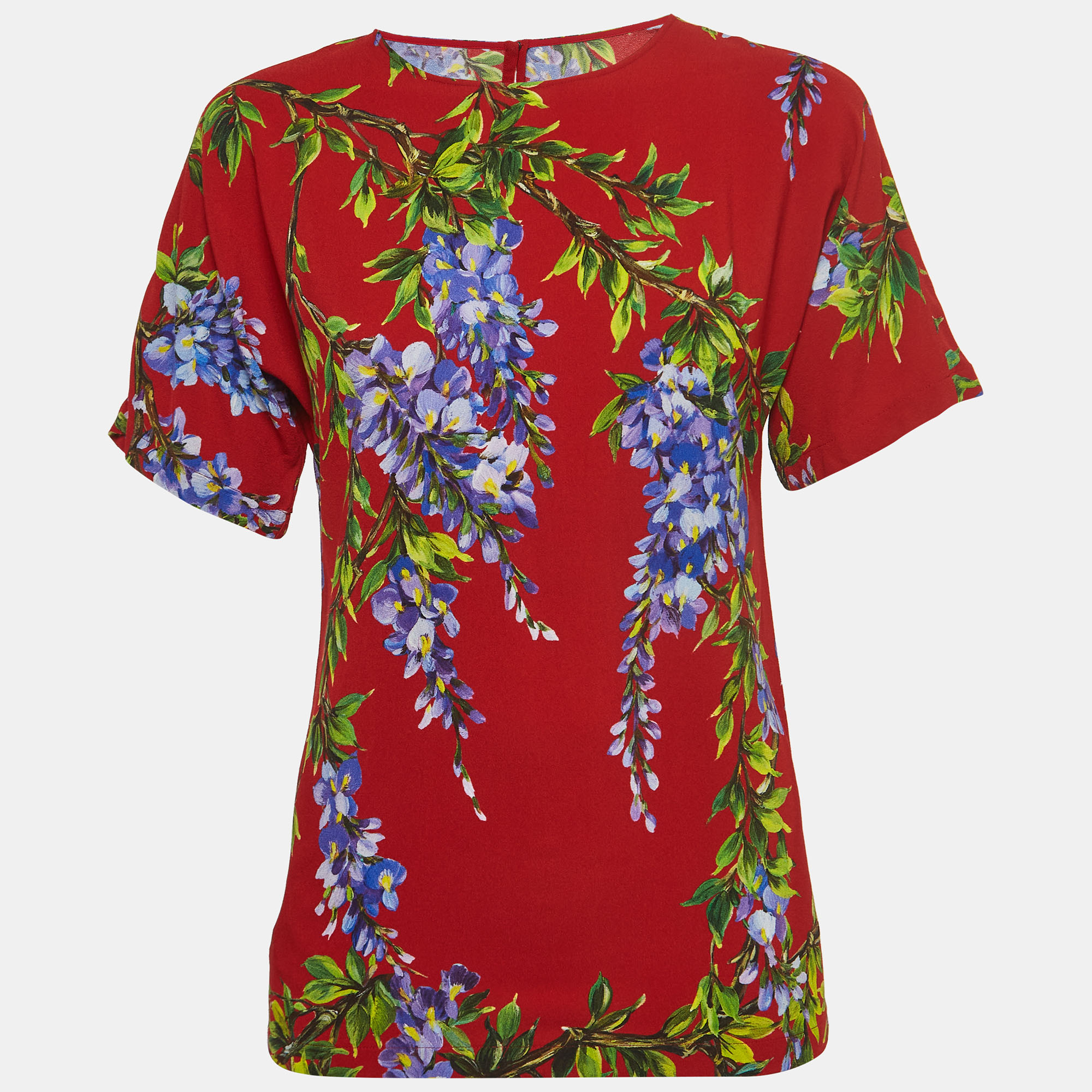 Dolce & Gabbana Red Floral Print Crepe Short Sleeve Blouse S, Shirts & Tops - Luxury Closet catalog