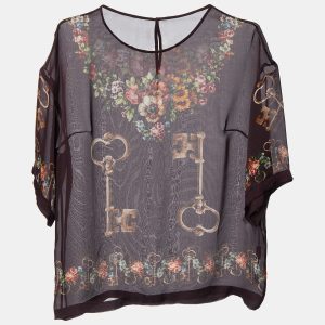 Dolce & Gabbana Deep Maroon Floral Key Print Silk Sheer Blouse S, Shirts & Tops - Luxury Closet catalog