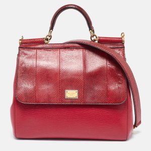 Dolce & Gabbana Red Watersnake and Leather Large Miss Sicily Top Handle Bag, Satchels - Luxury Closet catalog