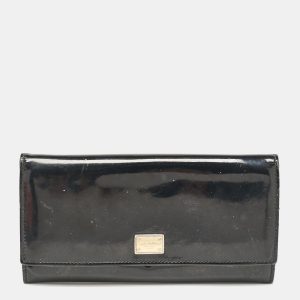 Dolce & Gabbana Black Patent Leather Logo Flap Continental Wallet, Wallets & Money Clips - Luxury Closet catalog