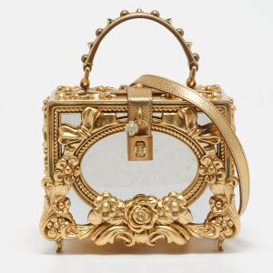 Dolce & Gabbana Gold Acrylic and Wood Leaf Dolce Box Bag, Satchels - Luxury Closet catalog