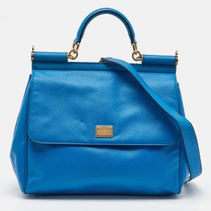 Dolce & Gabbana Blue Leather Miss Sicily Top Handle Bag, Satchels - Luxury Closet catalog
