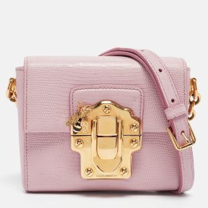 Dolce & Gabbana Pink Lizard Embossed Leather Mini Lucia Crossbody Bag, Handbags - Luxury Closet catalog
