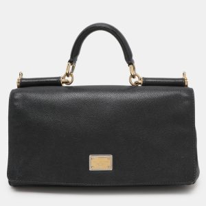 Dolce & Gabbana Black Leather Miss Sicily Chain Top Handle Bag, Satchels - Luxury Closet catalog
