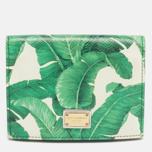 Dolce & Gabbana Green/White Leather Banana Leaf Printed Card Case, Wallets & Money Clips - Luxury Closet catalog