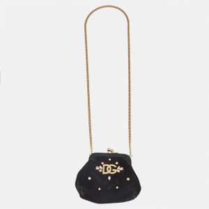 Dolce & Gabbana Black Velvet Crystal Embellished Miss Sicily Clutch, Clutches & Special Occasion Bags - Luxury Closet catalog