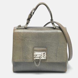 Dolce & Gabbana Grey Lizard Embossed Leather Medium Miss Monica Top Handle Bag, Satchels - Luxury Closet catalog