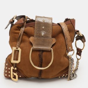 Dolce & Gabbana Brown Nubuck Leather and Snakeskin Studded Shoulder Bag, Shoulder Bags - Luxury Closet catalog
