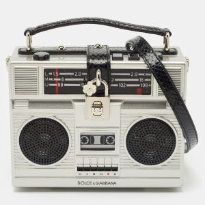 Dolce & Gabbana Grey/Black Acrylic and Snakeskin Trim Radio Boom Box Top Handle Bag, Satchels - Luxury Closet catalog