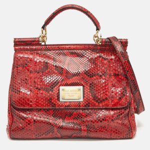 Dolce & Gabbana Red Python Large Miss Sicily Top Handle Bag, Satchels - Luxury Closet catalog