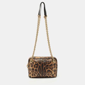 Dolce & Gabbana Brown Leopard Print Coated Canvas Chain Shoulder Bag, Shoulder Bags - Luxury Closet catalog