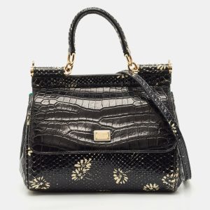 Dolce & Gabbana Black Crocodile & Python Small Miss Sicily Top Handle Bag, Satchels - Luxury Closet catalog
