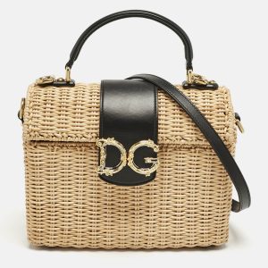 Dolce & Gabbana Black/Beige Woven Rattan and Leather DG Flap Top Handle Bag, Satchels - Luxury Closet catalog
