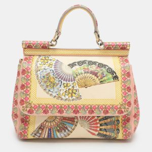 Dolce & Gabbana Multicolor Fan Foulard Print Leather Medium Miss Sicily Top Handle Bag, Satchels - Luxury Closet catalog