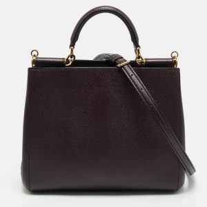 Dolce & Gabbana Burgundy Leather Sicily Top Handle Bag, Satchels - Luxury Closet catalog