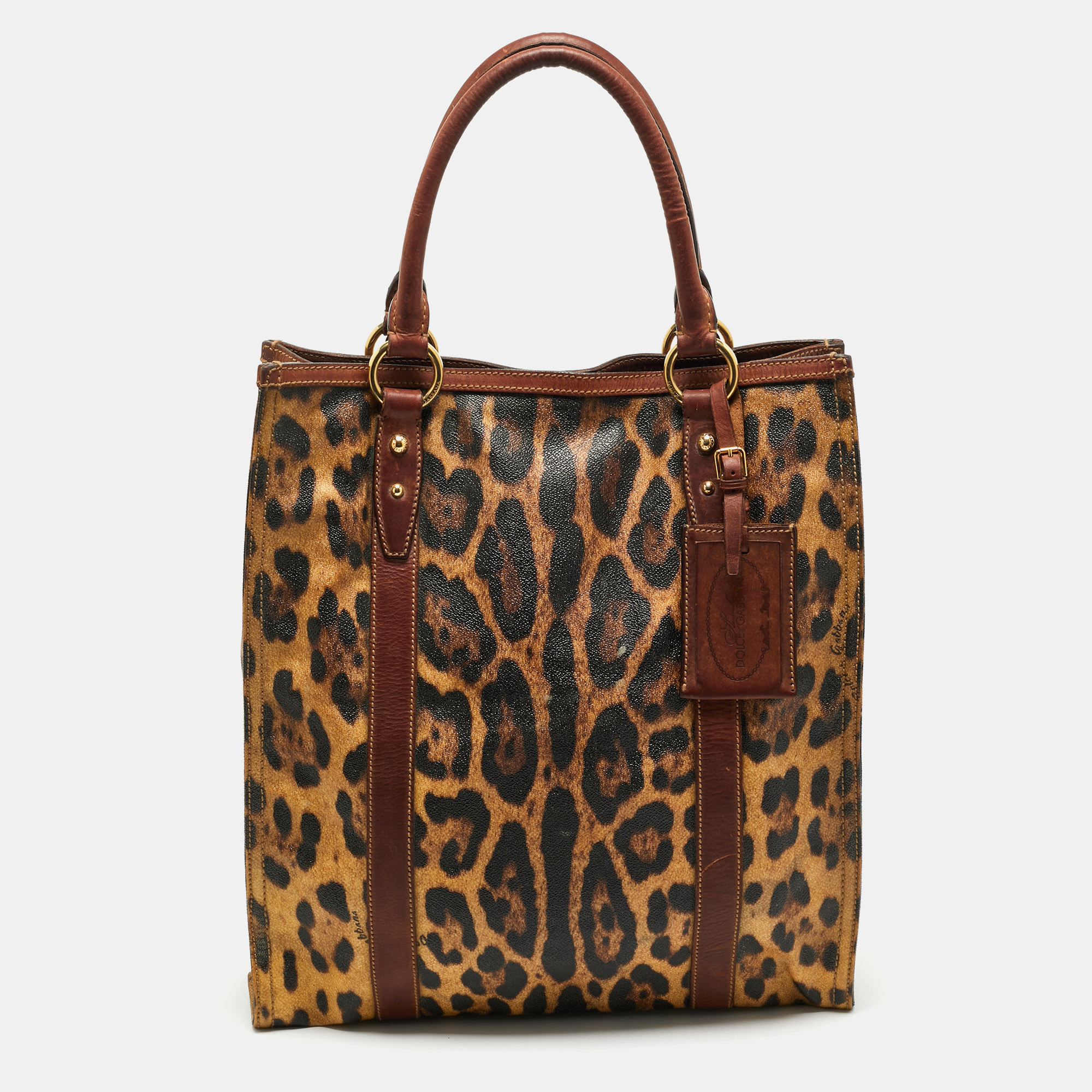 Dolce & Gabbana Brown Leopard Print Coated Canvas and Leather Shopper Tote, Tote Handbags - Luxury Closet catalog