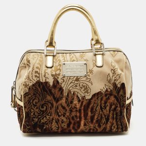 Dolce & Gabbana Ombre Gold/Brown Leather and Velvet Printed Satchel, Satchels - Luxury Closet catalog