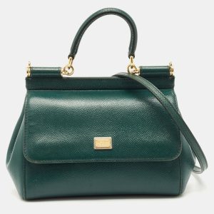 Dolce & Gabbana Green Leather Small Miss Sicily Top Handle Bag, Satchels - Luxury Closet catalog