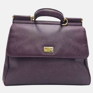 Dolce & Gabbana Miss Sicily Large Purple Leather Top Handle Bag, Satchels - Luxury Closet catalog