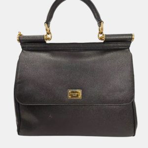 Dolce & Gabbana Miss Sicily Black Leather Top Handle Bag, Satchels - Luxury Closet catalog