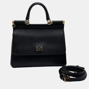 Dolce & Gabbana Miss Sicily Small Black Grain Leather Top Handle Bag, Satchels - Luxury Closet catalog